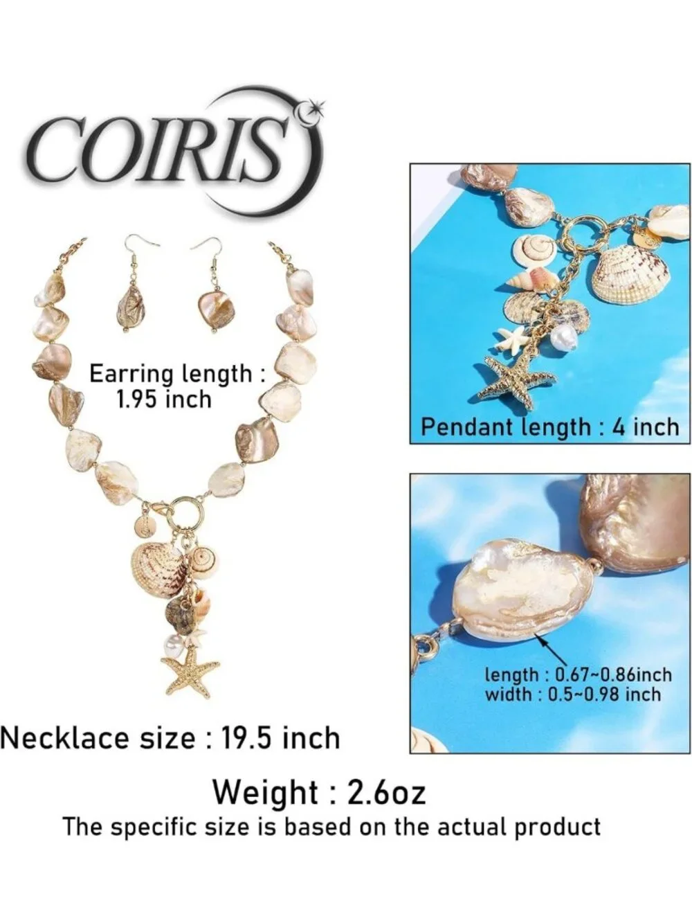 Seashell Choker Necklace & Earrings Jewelry Set with Freshwater Pearls